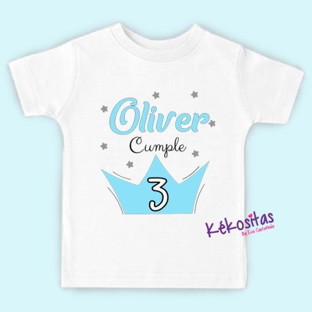 Camiseta Cumple Corona Celeste