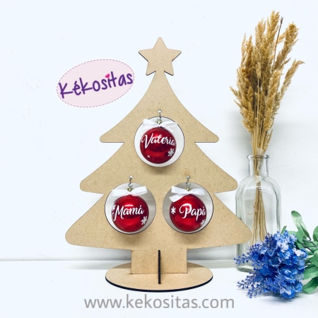 Árbol de Navidad en madera para 3 bolas